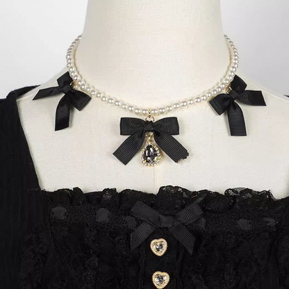 Jirai Kei Halskette mit Schleifen und Strassperlen