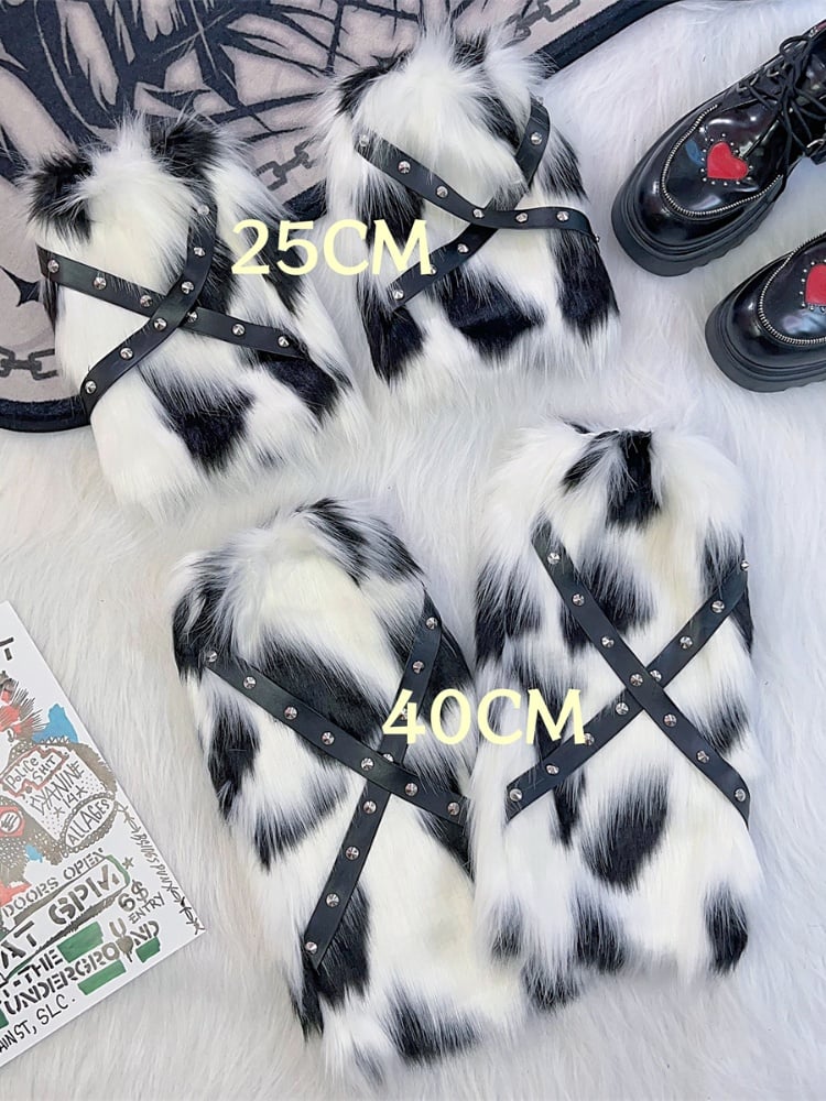 25CM Stud Detail Strap Punk Shaggy Leg Warmers