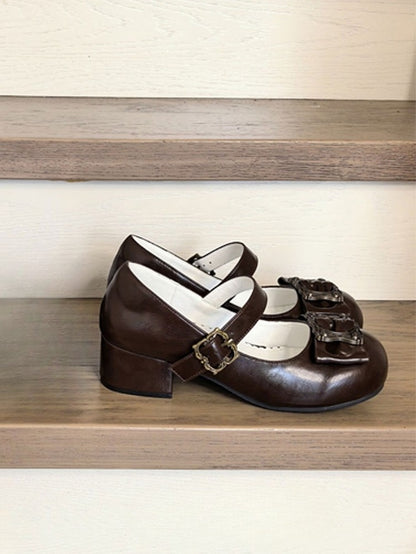 Heels Bow Frame Picture - Toe Elegant Top Brown Middle at Design Lolita Round