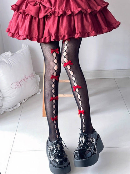 Pantyhose Styles) Bow Cutout Lolita Semi-Sheer (6 Style