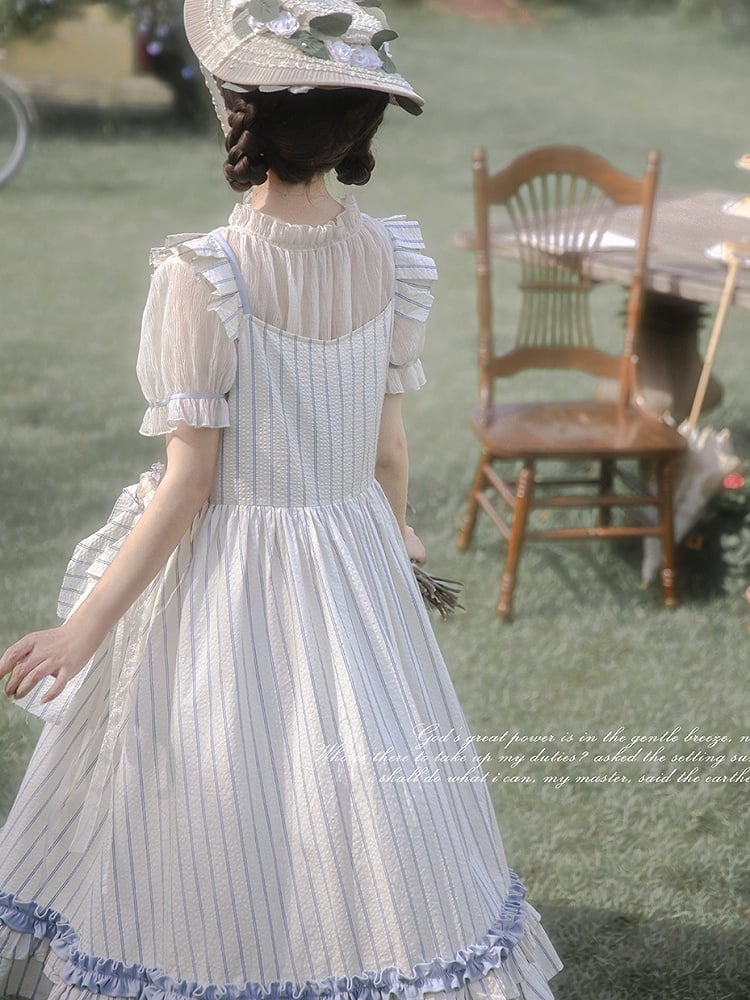 Waistbelt Flutter with Blue Striped Beige Sleeves and Dress