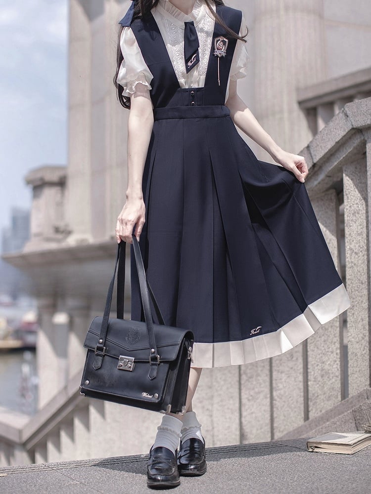Overalls Box Stickerei Rock Blau Buchstaben mit Falte Dunkel