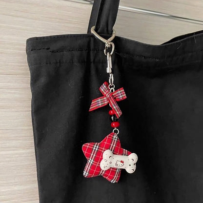 Schleife Halskette Y2K Rotes Kreuz Burgund Herz Schlüsselanhänger/Rot