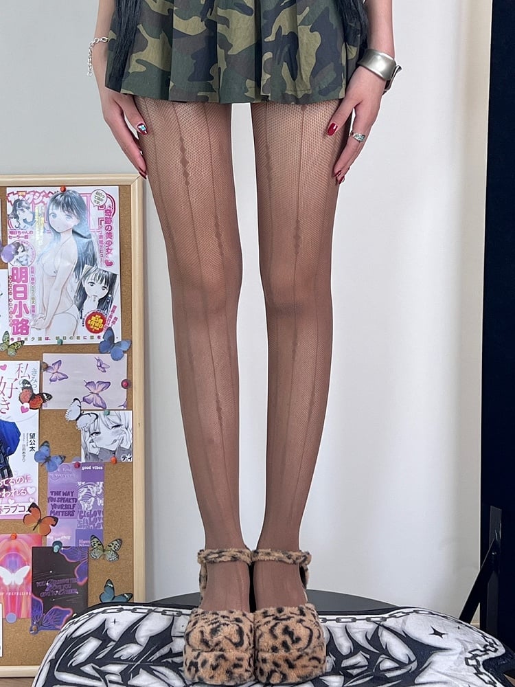 Brown/Black/White Pattern Striped Tights