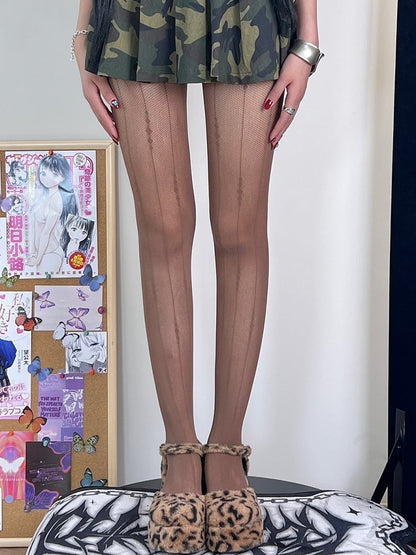 Brown/Black/White Pattern Striped Tights