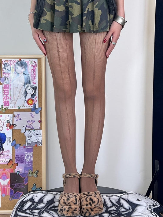 Brown/Black/White Pattern Striped Tights