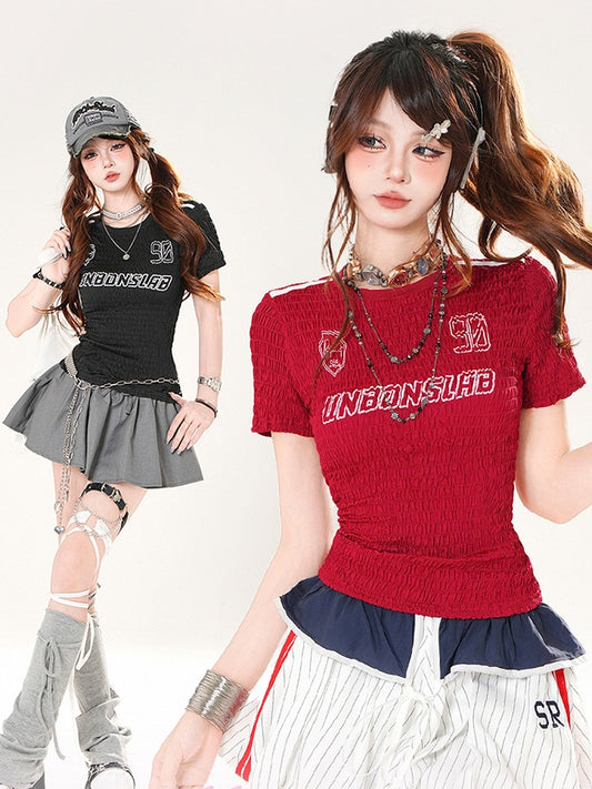 Slim-fitting T-shirt Letter and Number Print Black/Red