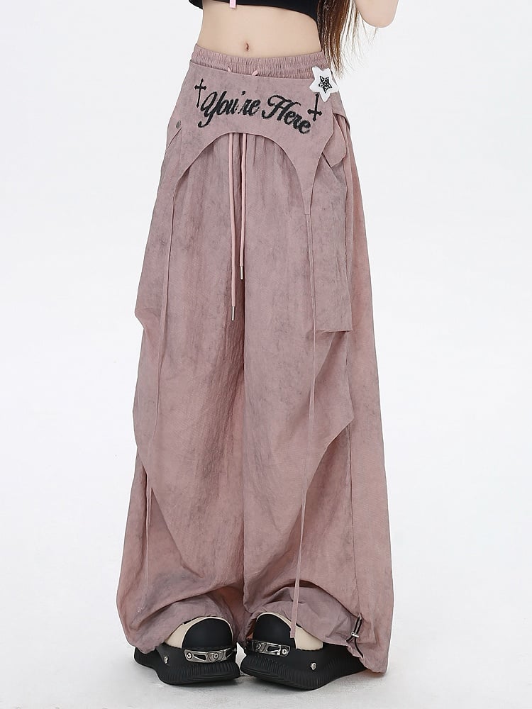 Taille Asymmetrische Hose Punk Accessoire Dusty Pink Kordelzug Taille Wasteland mit