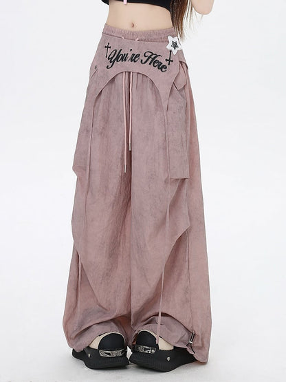 Taille Asymmetrische Hose Punk Accessoire Dusty Pink Kordelzug Taille Wasteland mit