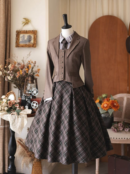 Cropped Autumn/Winter Buttons Metal Coffee Blazer with Vintage