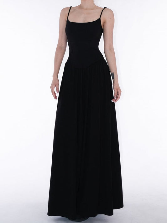 with Faux Dress Black Waist Slip Boned Ankle-Length