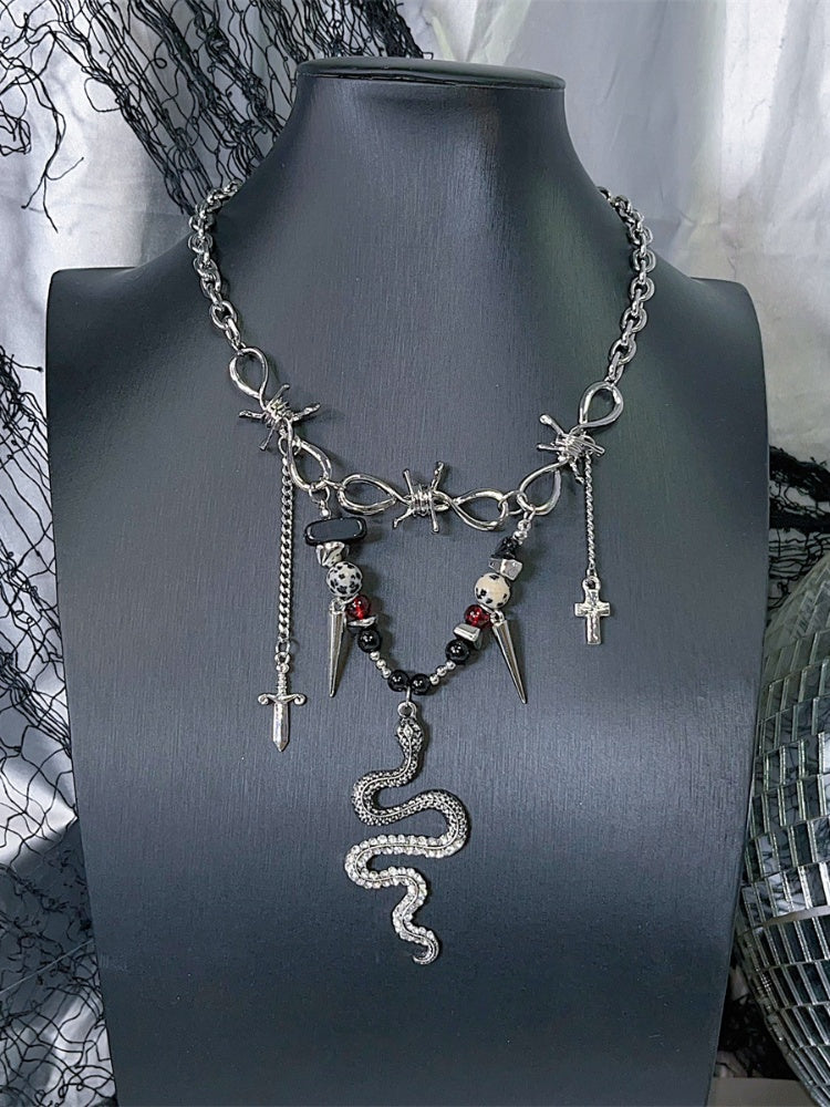 Y2K 蛇型チャームパンクネックレス