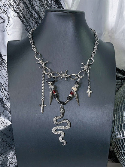Y2K 蛇型チャームパンクネックレス