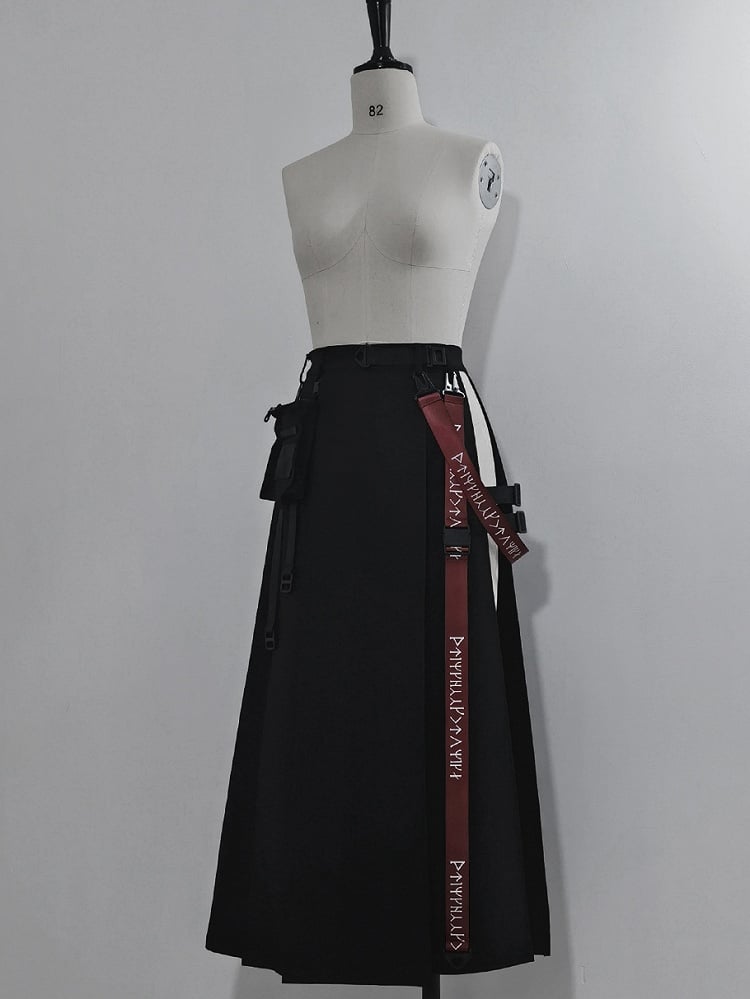 und schwarzer Taillen-Cargo-Träger-Taschenrock hoch mit Schlitz