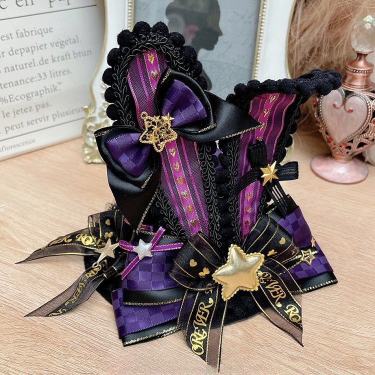 Purple/Gold&Black Star Decorated Bowknot Details Bunny Ears Mini Hat