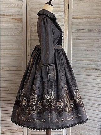 Dress Wings Lolita Collar Long Gothic with Peter Gray Bat Candelabras Sleeves Print Pan