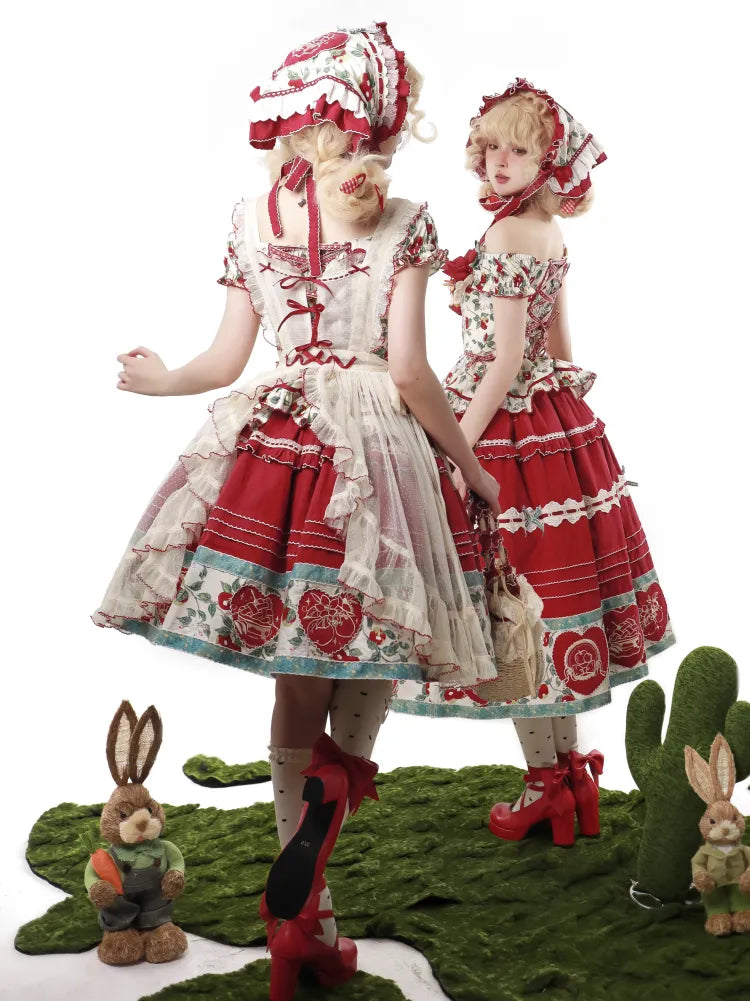 Red Apple Print Country Lolita Triangle Scarf