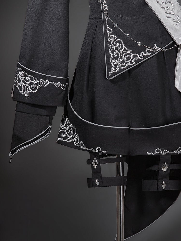 Design Asymmetrical Black Embroidered with Ribbon + Top Garters Ouji Shorts Lolita Silver