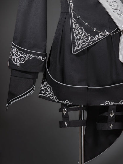 Design Asymmetrical Black Embroidered with Ribbon + Top Garters Ouji Shorts Lolita Silver