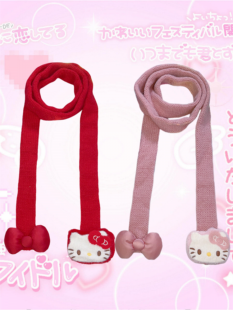 Rot/Pinker Strickschal im Y2K-Kätzchen-Design