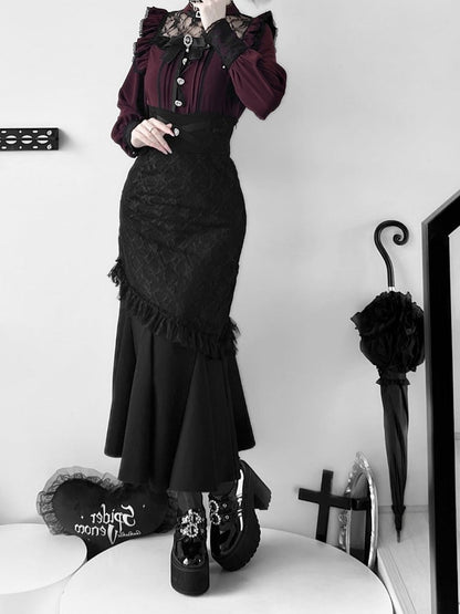 ウエストハートラインストーンジライケイマーメイドスカートブラックハイ