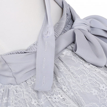 Ruffled Lace Trim Flutter Sleeves Kei Embellished Gray Bowknots Jirai Overalls