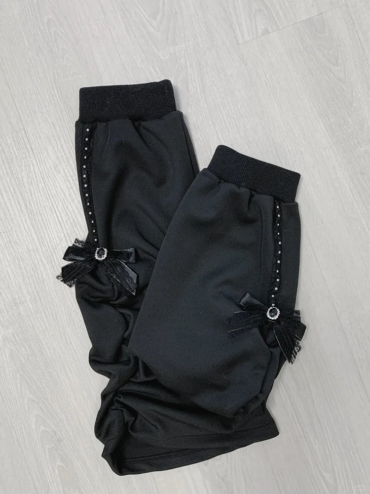 Jirai Bow Skirt + Black Lace Set Zipper Decor Kei Chain-Waist Leather Leg Strap Top Warmers