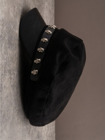 Beret Design Skeleton Decorated Buckle Black Hat Gothic