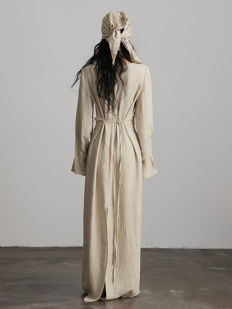 Dress with Urban Goth Apricot Design Cowl Irregular Long-Sleeve Slit Loose Light Neck