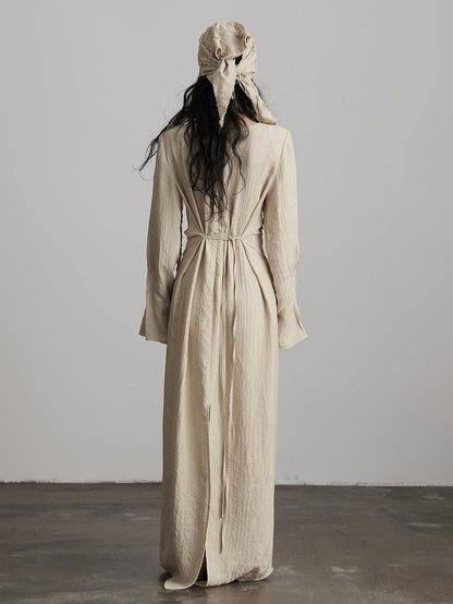 Dress with Urban Goth Apricot Design Cowl Irregular Long-Sleeve Slit Loose Light Neck