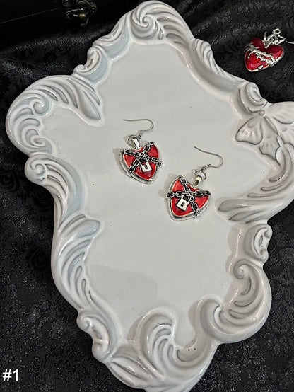 Gothic Red Heart Earrings Set of 3