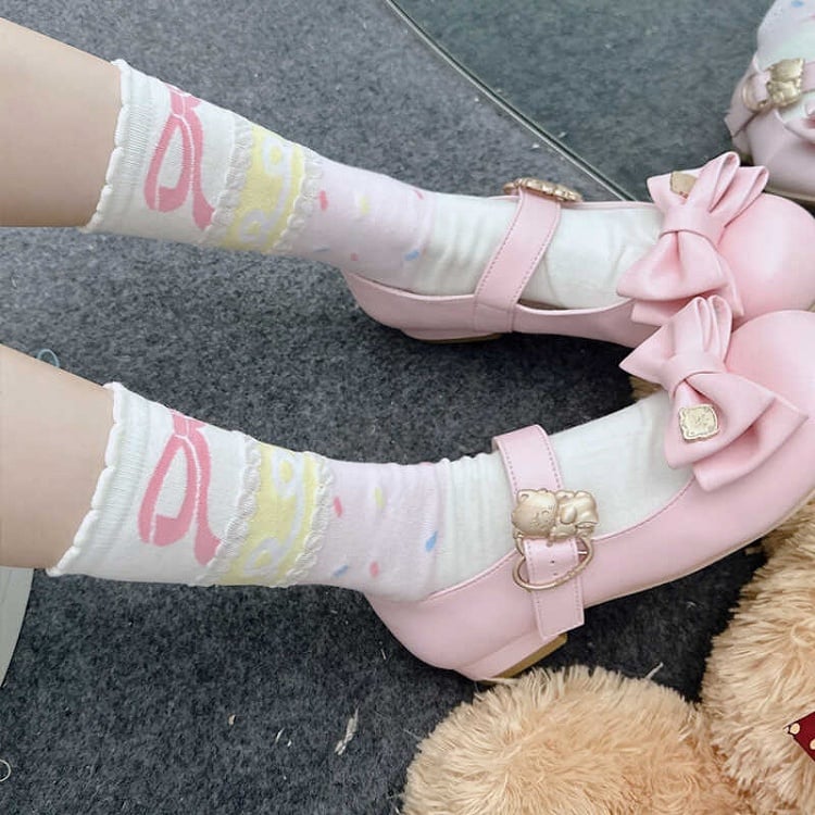 フリルカフプリントデザインカーフソックス