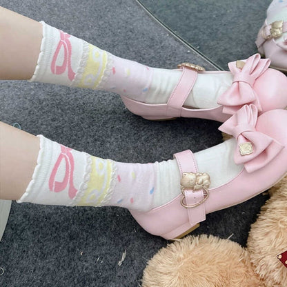 フリルカフプリントデザインカーフソックス