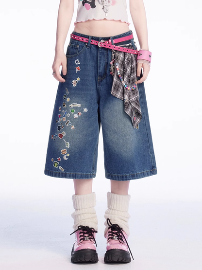 Cartoon Sticker Vintage Print Schwarz/Blau