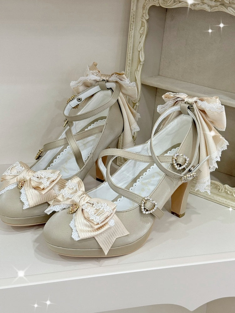 Gold Heels Top Herz Design Bogen Schnalle Kreuz und quer auf Hohe