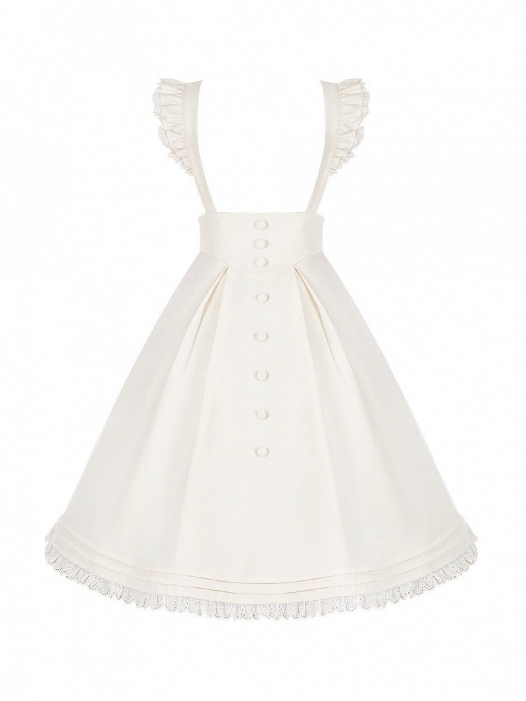 Beige Long Lolita Apron with Flutter Sleeves and Ruffle Hem Detailing - With PUJI
