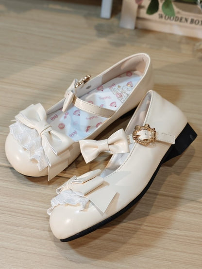 Lolita Low/Mid Heels Beige Lace with Sweet Bow Accents Trim