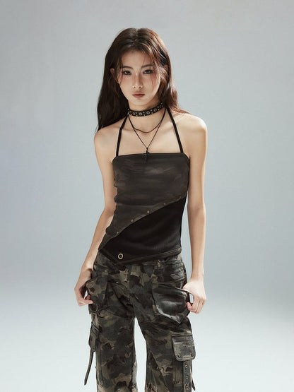 Punk Detachable - Asymmetrical Trim Halter Top Backless Plush