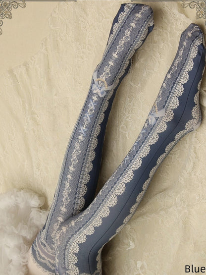 Lace Print Lolita Colors Tights 10 Strappy Bowknot