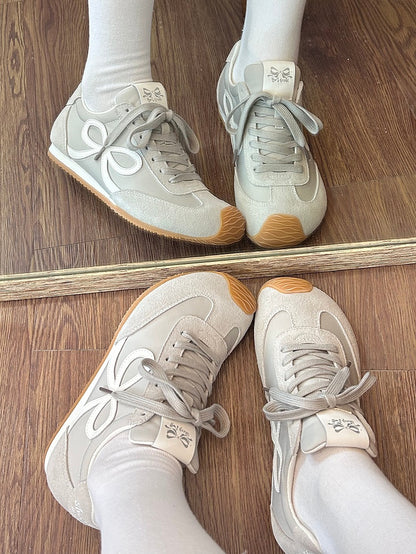 Front Ties Sneakers Lace-up Gray Design Bowknot