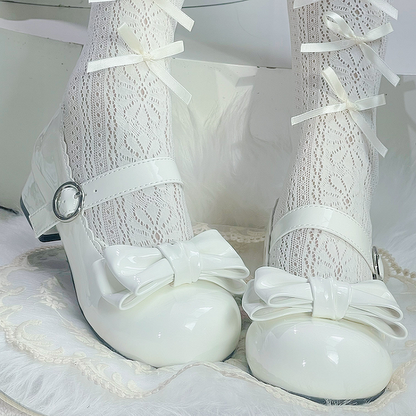 Süße Lolita-Mary-Janes in Weiß mit runder Zehenpartie und Blockabsatz