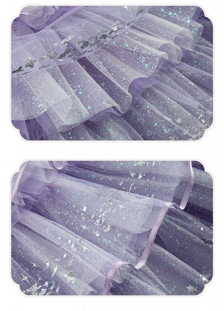 Purple Rhinestone Balletcore Lolita Silver Star Shimmer Dress - Nikki Tomorrow