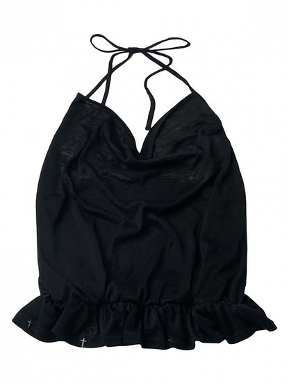 Black Cowl Neck Halter Top - PINK SAVIOR