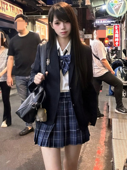 Blue Pattern Pleated Plaid Uniform 42CM JK Skirt