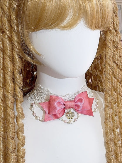 ビーズとオプションのペンダントレースカラークラウン4チョーカー蝶結び