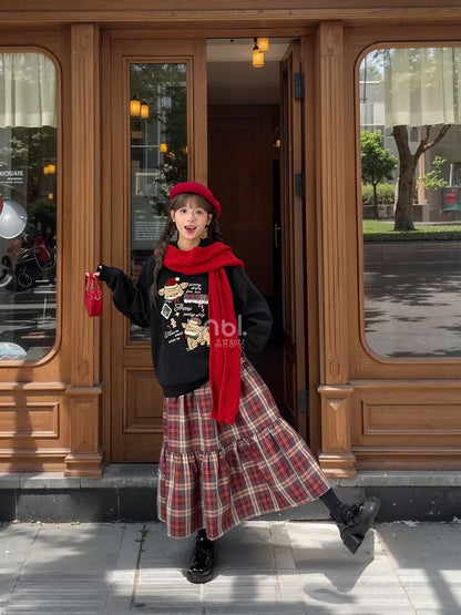 Black Cute Reindeer Appliques Thick Hoodie