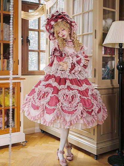 Hanayome Details Bead Embroidery Chain and Rosette Dress Rose Floral Lolita Pink