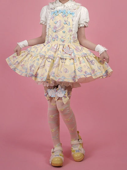 Charming Yellow Overall Gown with Bow Detail and Removable Apron Set - Vcastle