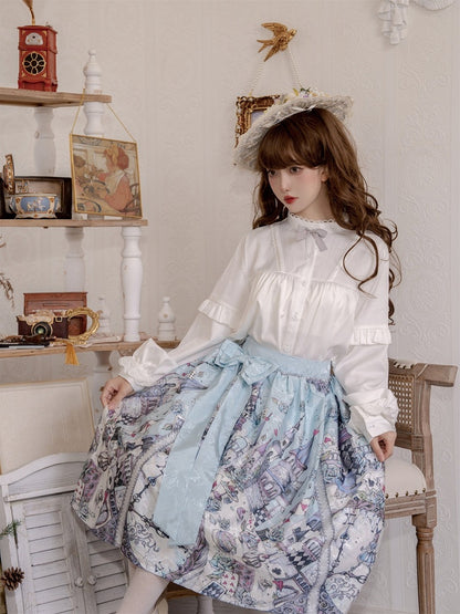 Theme Lolita Skirt Sweet Alice Blue Wonderland in Print