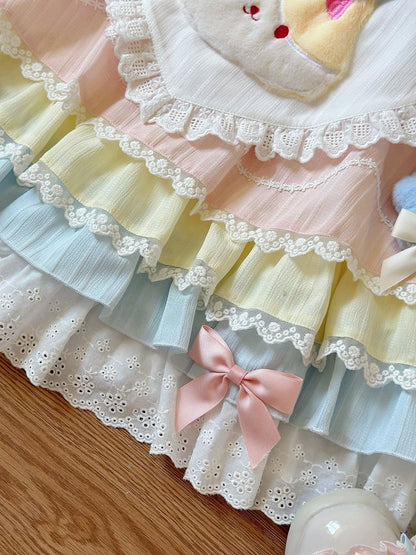 Apron Maid Kitty Pastel Heart Sailor Dress Collar Color with Lolita Sweet